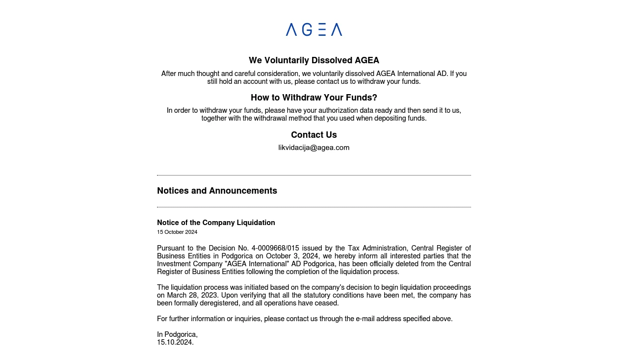 AGEA Website Screenshot