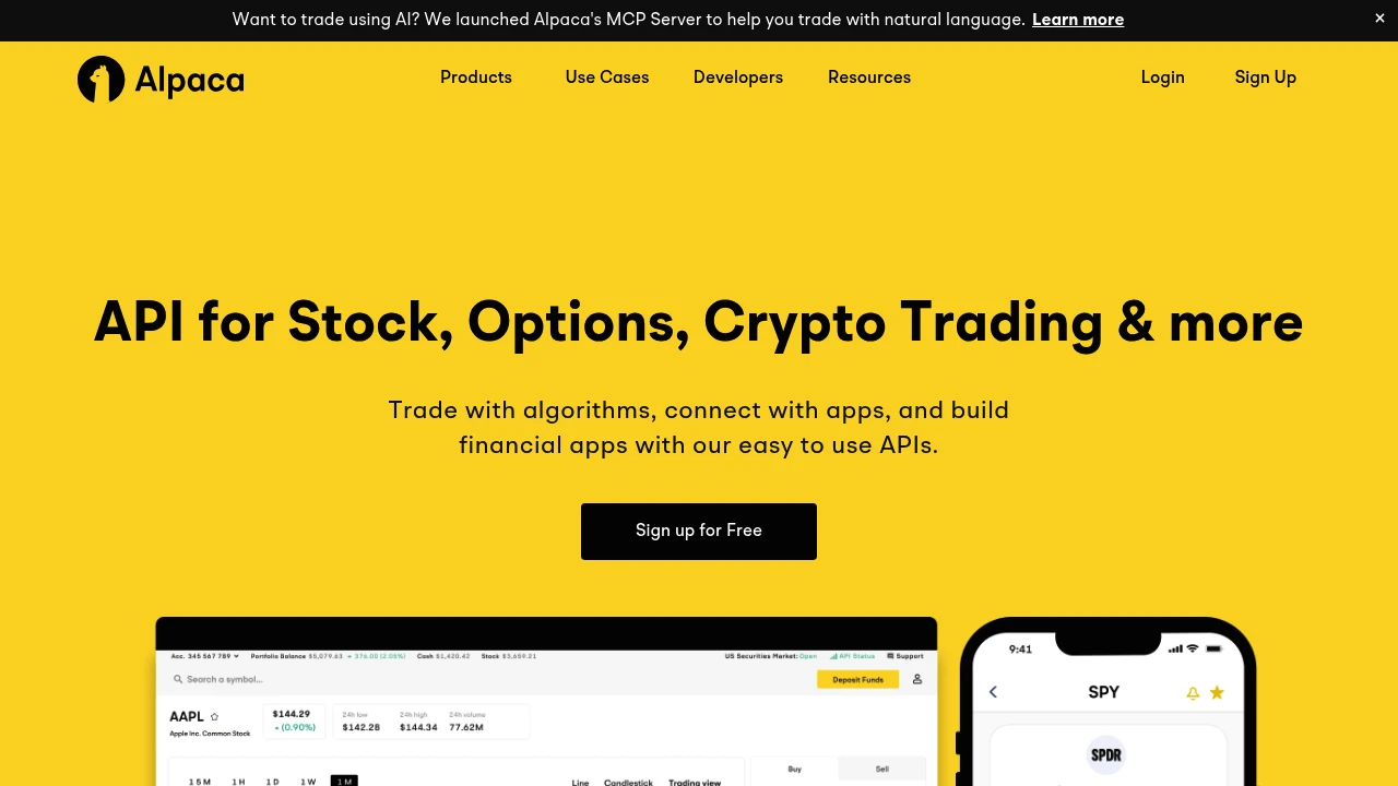 Alpaca Trading Website Screenshot