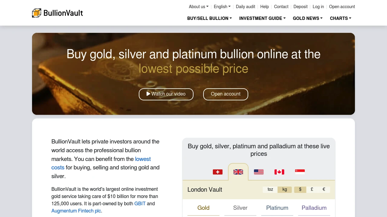 BullionVault Website Screenshot