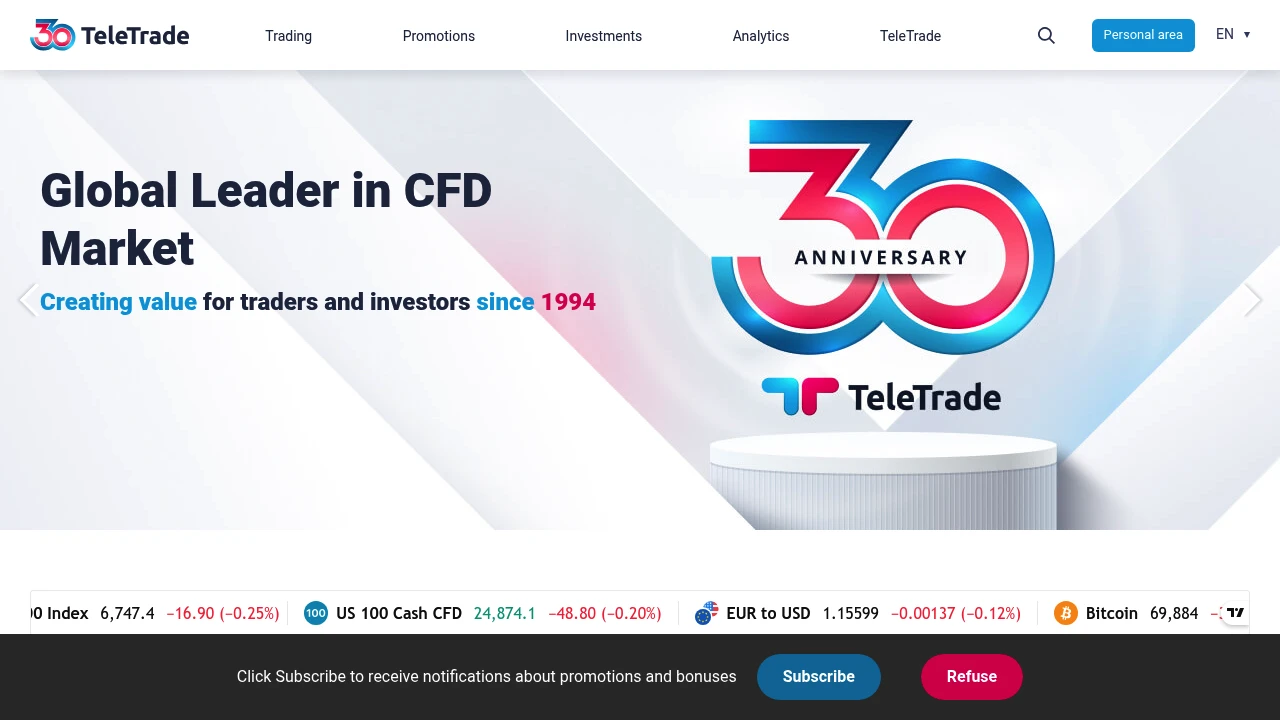 TeleTrade Website Screenshot