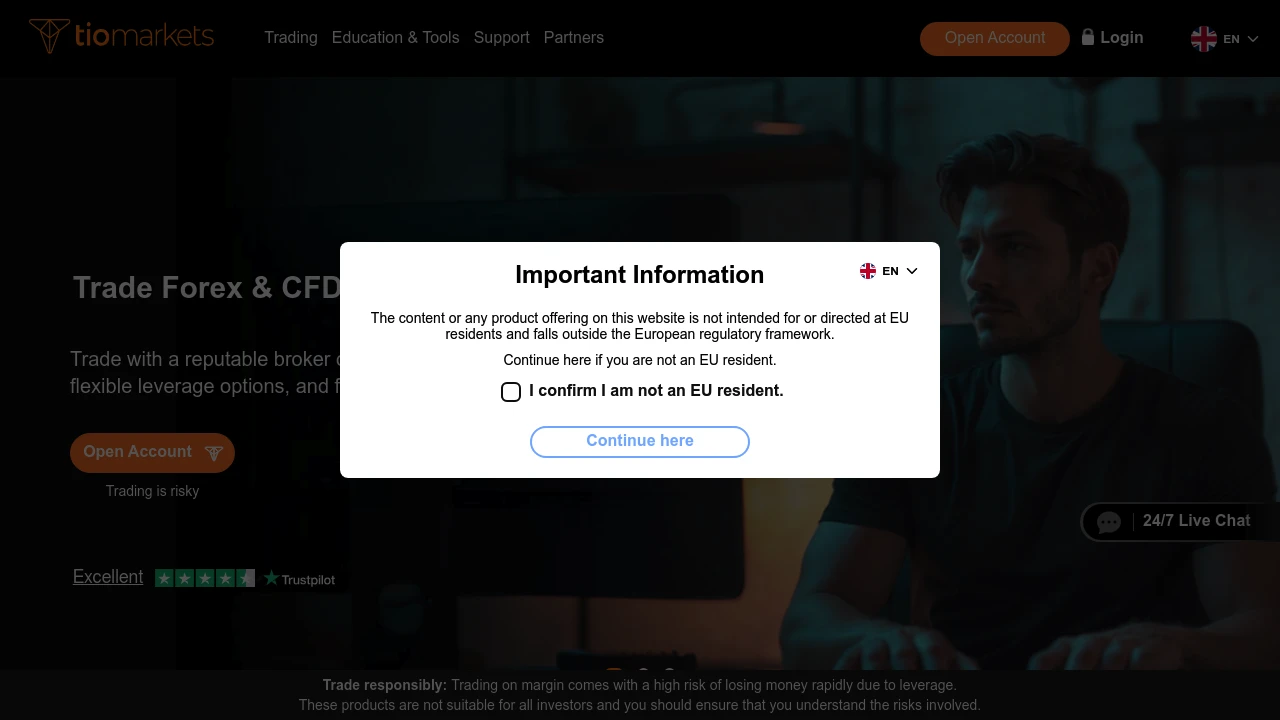 TIOmarkets Broker Website Screenshot