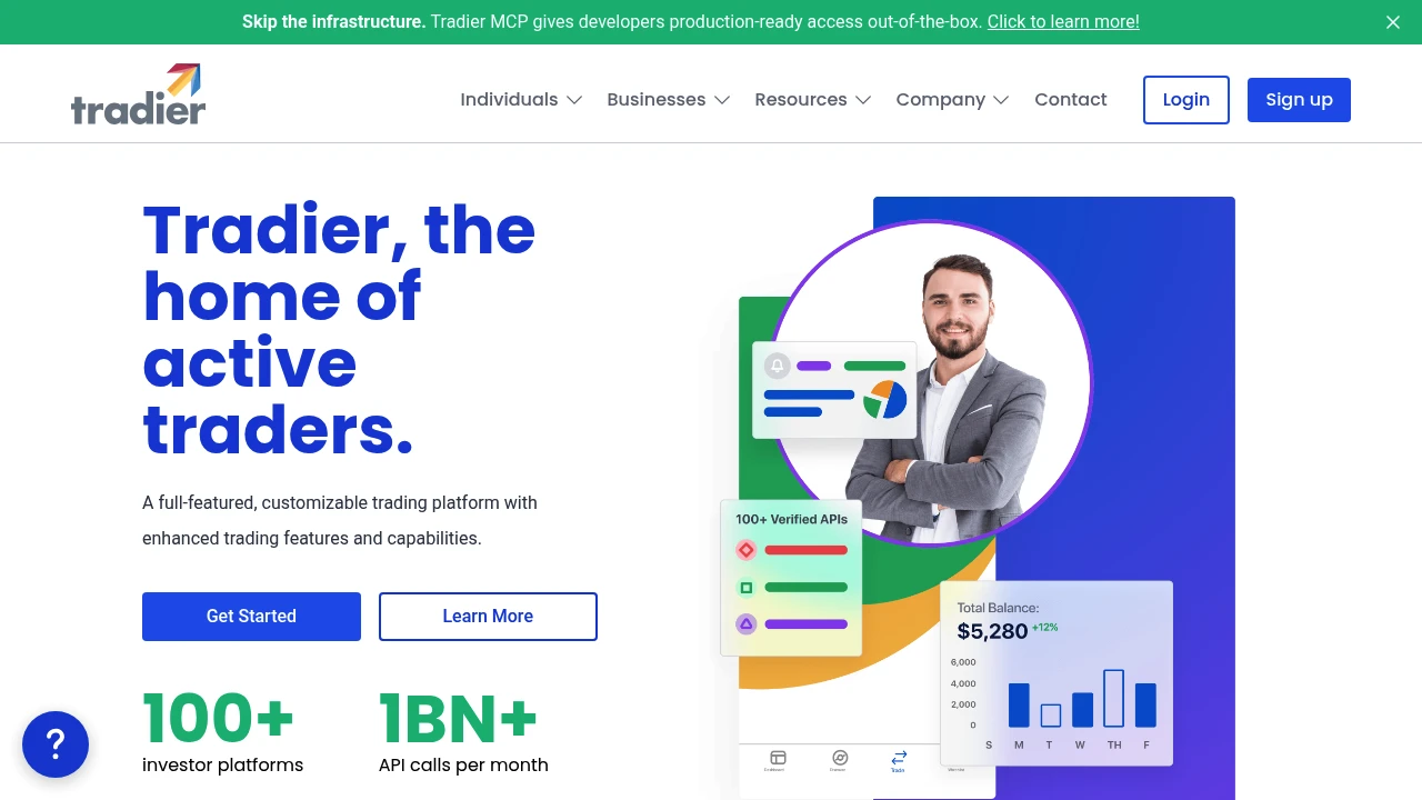 Tradier Broker Website Screenshot