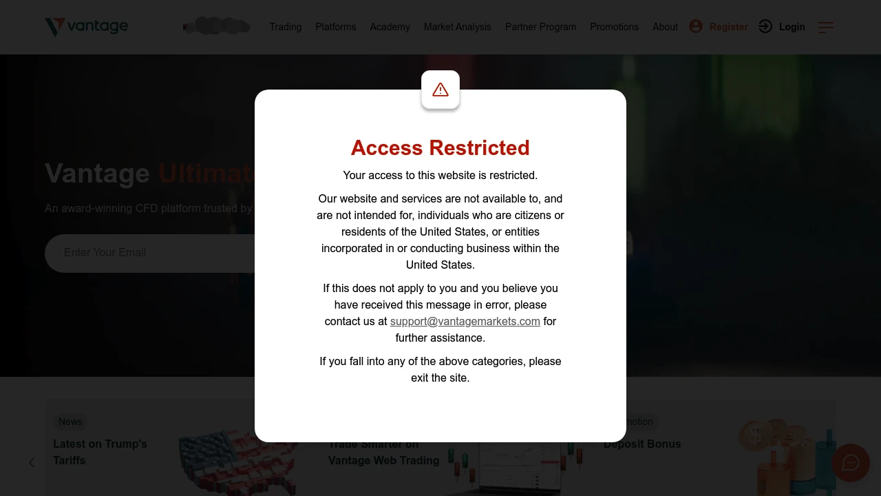 Vantage FX Website Screenshot