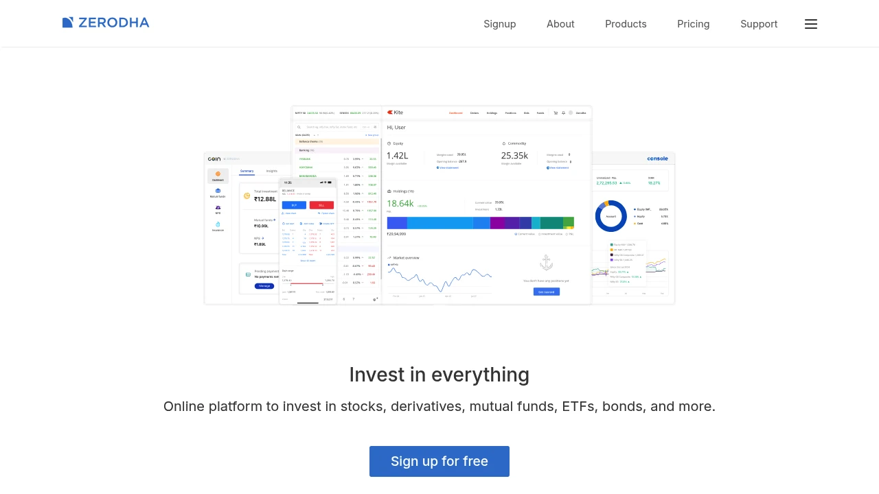 Zerodha Broker Website Screenshot